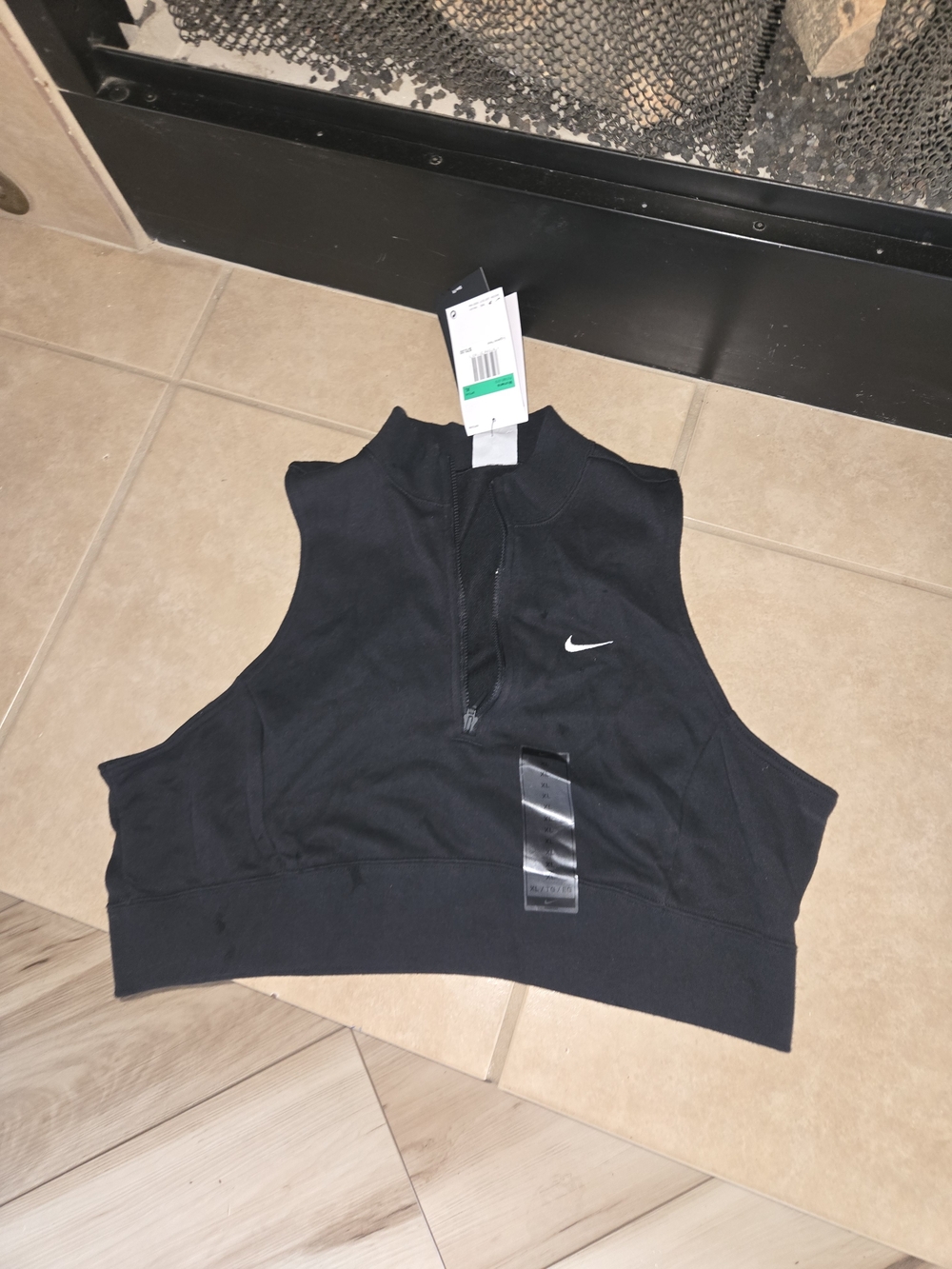 Nike Black Sleeveless Cropped Zip-Front Top